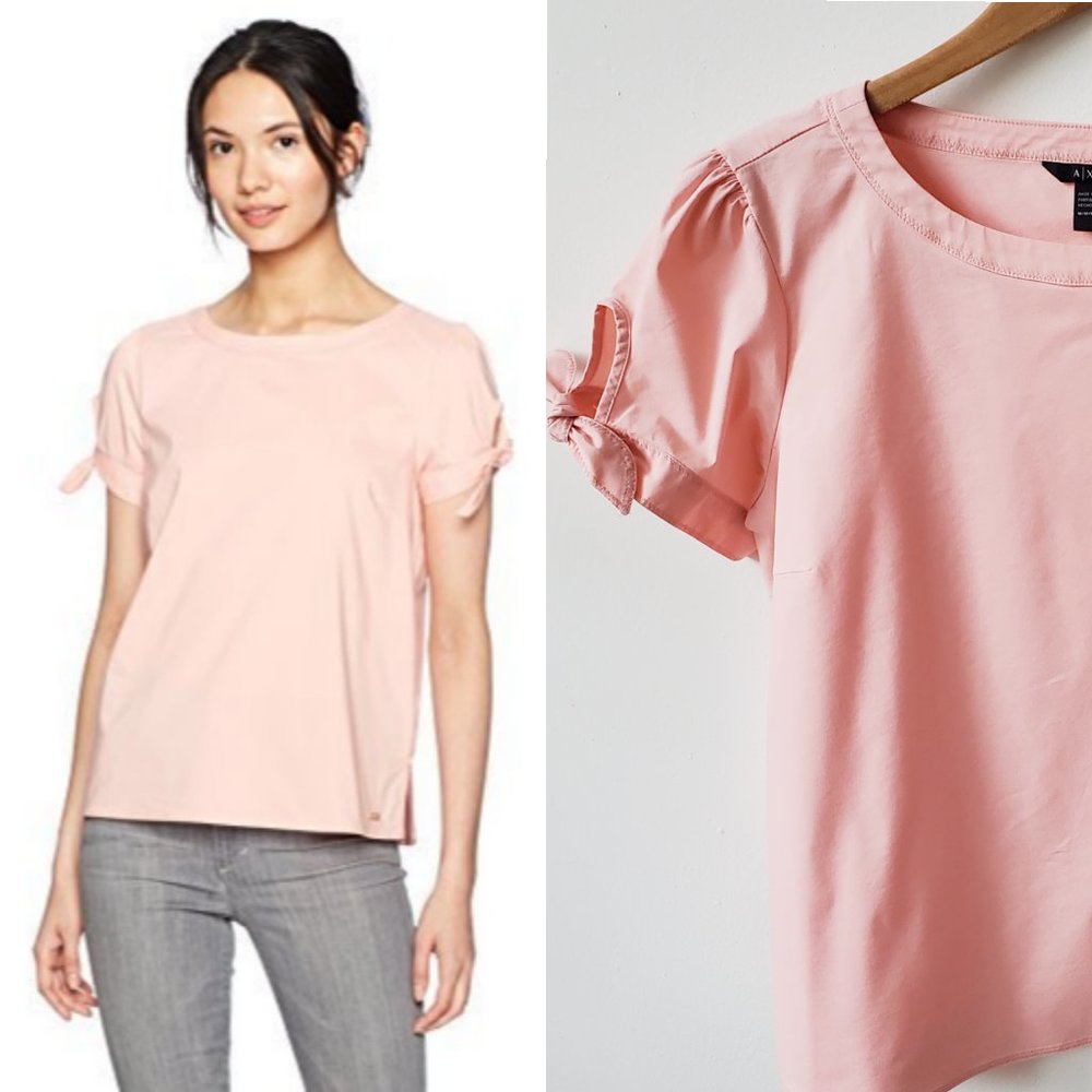 Armani Exchange Short Sleeve Top with Arm Ties, Pink, M